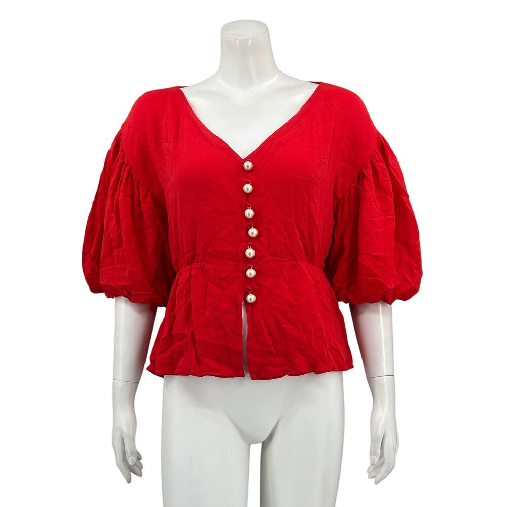 Mother of Pearl No Frills Top Womens US 0 Red Popover V-Neck Elegant Office Work